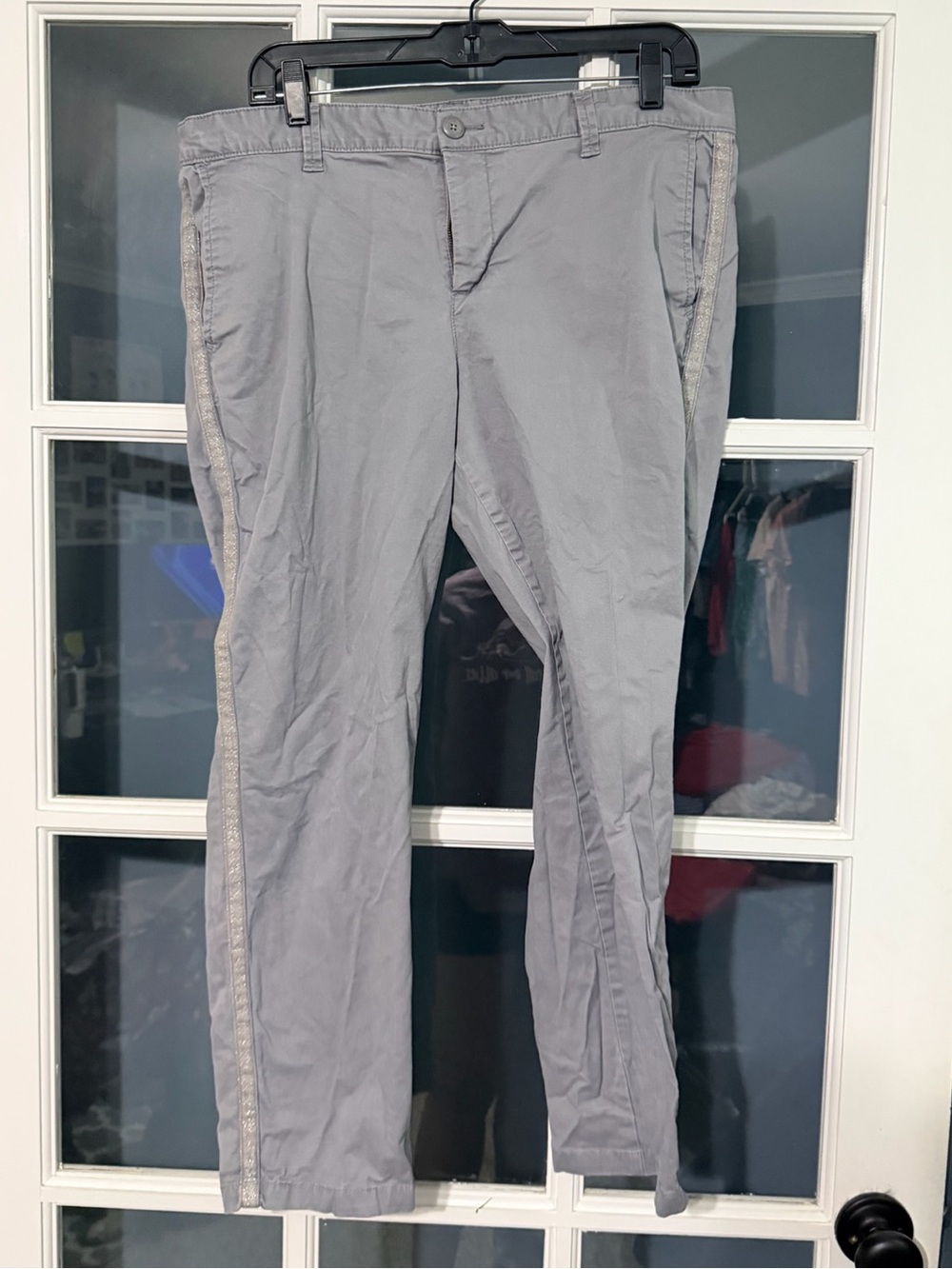 Gray Casual Pants with Side Trim